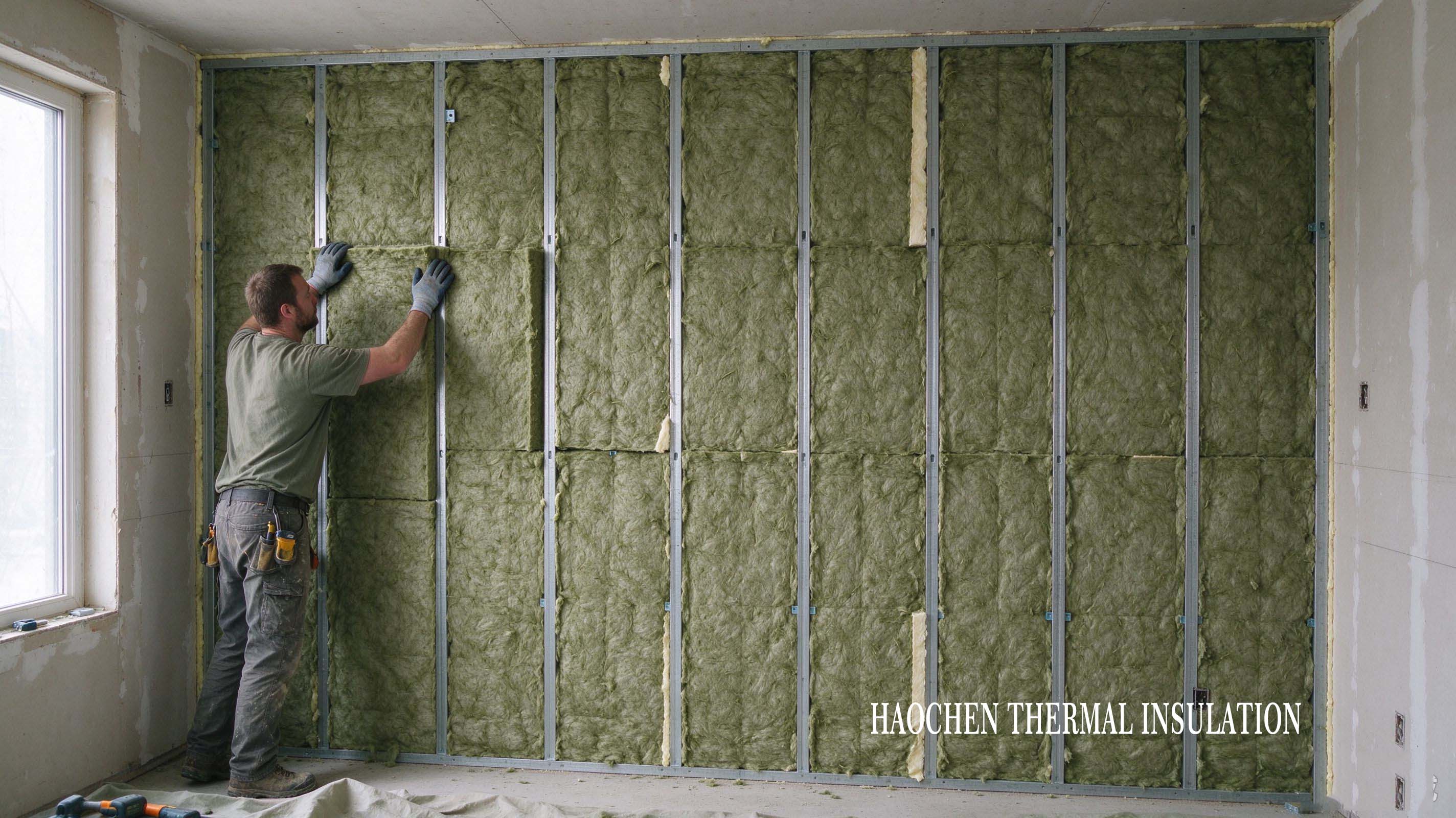 Internal wall rock wool board installation, interior partition insulation construction