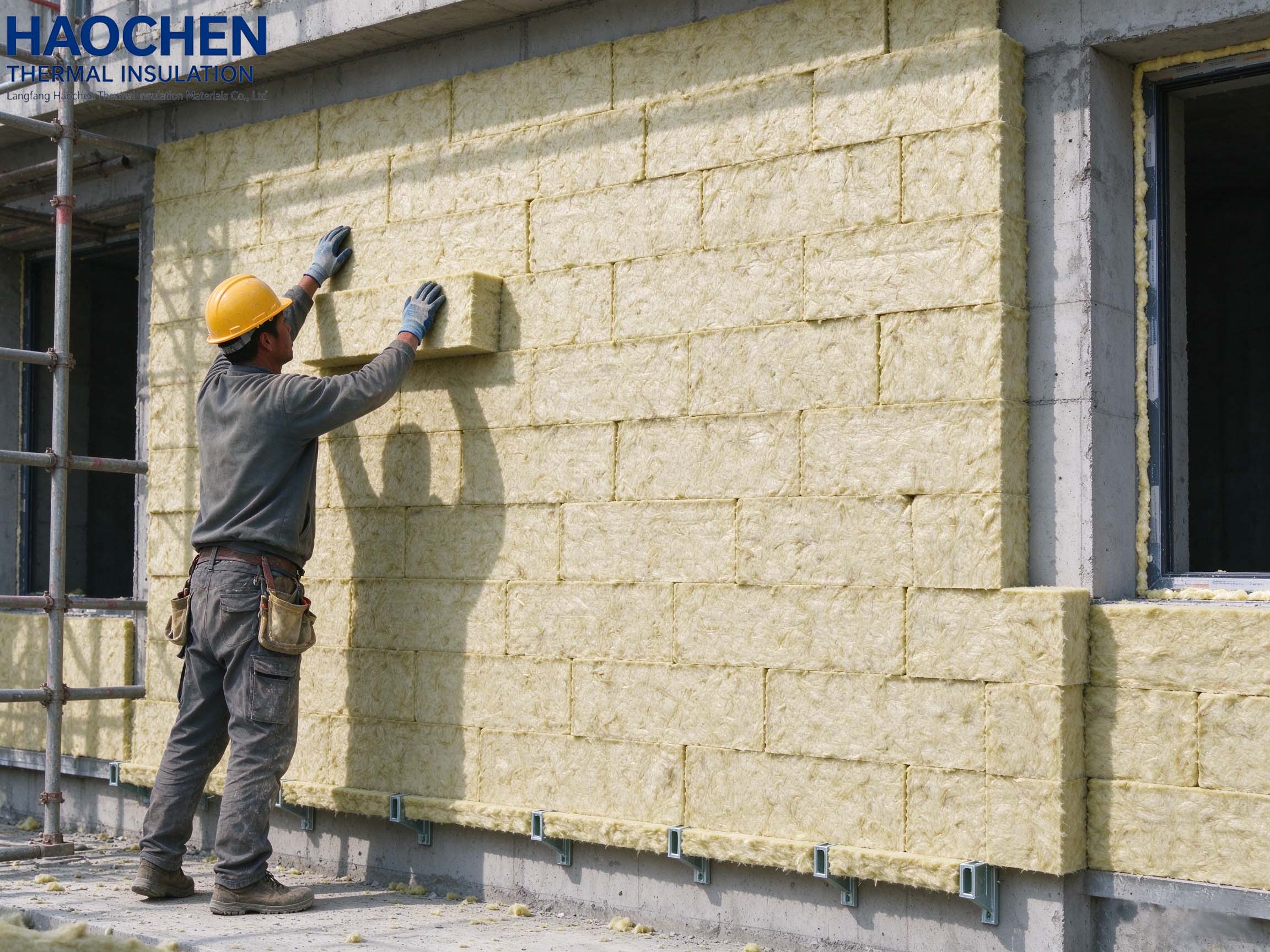 Staggered installation of external stone wool boards
